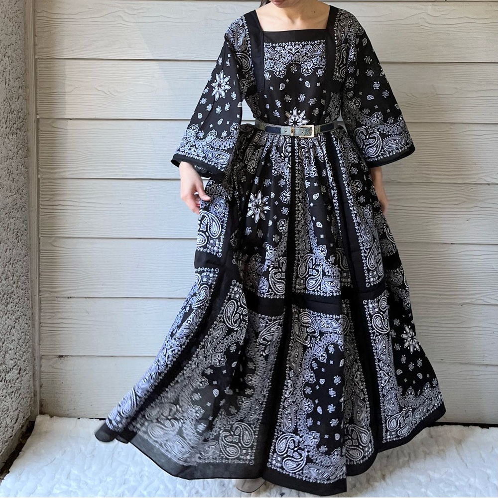 Handmade Bandana Maxi Dress in Black - Picture 2 of 11